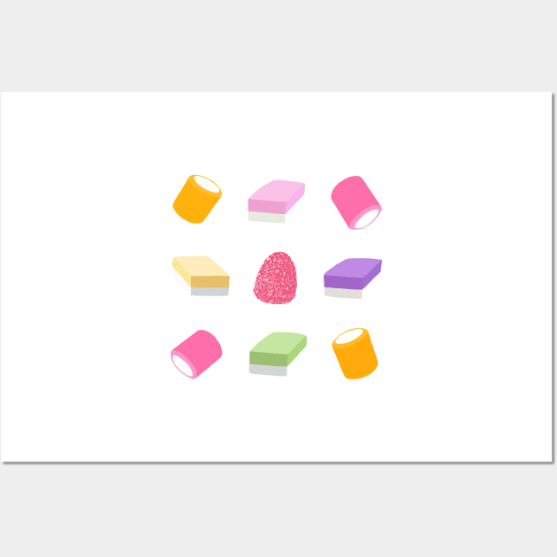 Dolly Mixture Sweets Colourful Pattern Wall Art by yellowkats